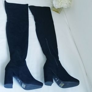 NWT Nature Breeze Elantra Black Suede Over The Knee Boots